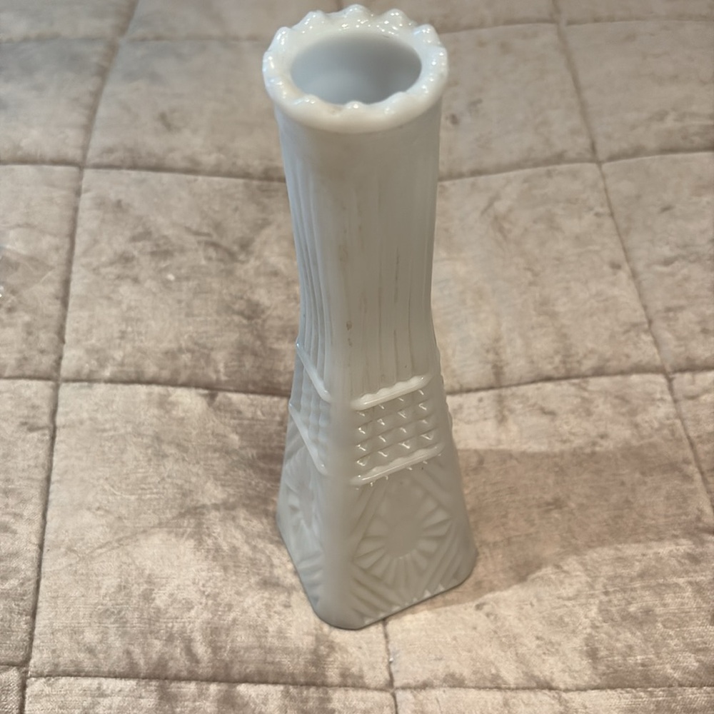 Vintage White Milk Glass Textured Accent Vase 1930’s